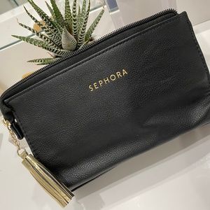 Sephora Black Makeup Bag with Gold Accents
